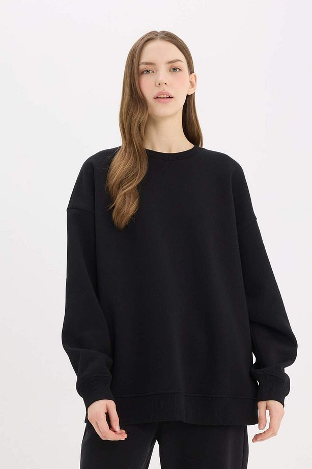 Oversize Geniş Kalıp Bisiklet Yaka Basic Düz Kalın Sweatshirt Y1346az25sp - 3