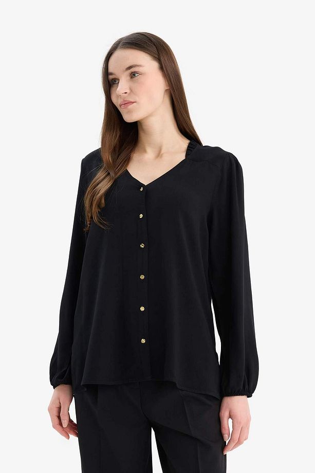Regular Fit Apaş Yaka Basic Düz Düğmeli Uzun Kollu Gömlek D1074AX25SP - 4