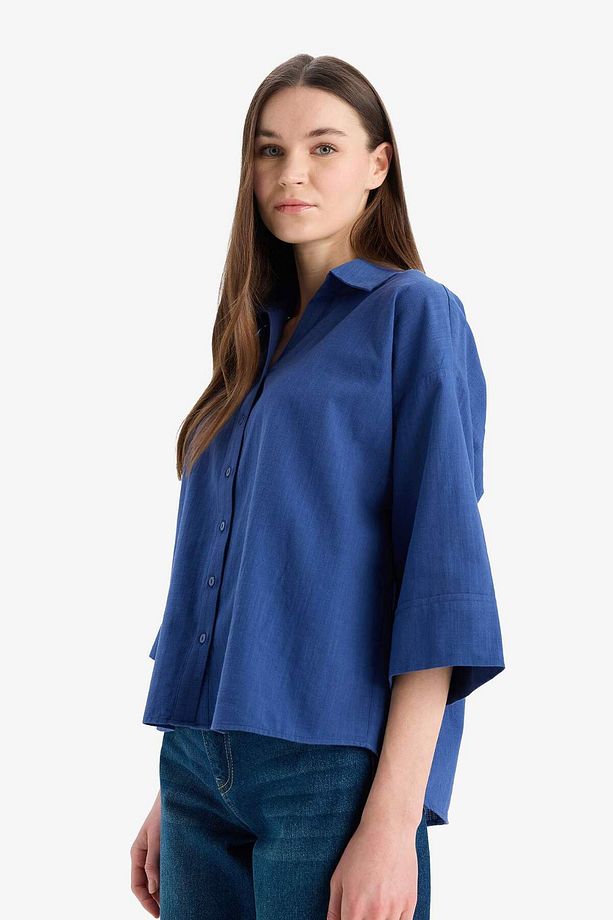 Regular Fit Keten Karışımlı Kısa Kollu Gömlek E8356ax25sm - 4