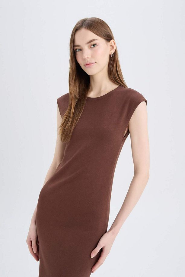 Bodycon Vücudu Saran Bisiklet Yaka Ribana Kısa Kollu Midi Elbise D5220ax25sp - 4