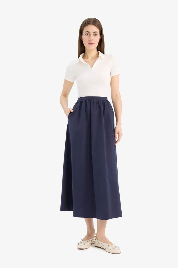 A Kesim Normal Bel Yarım Astar Poplin Midi Etek E8700ax25sp - 4