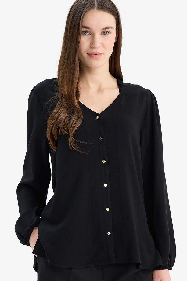 Regular Fit Apaş Yaka Basic Düz Düğmeli Uzun Kollu Gömlek D1074AX25SP - 1