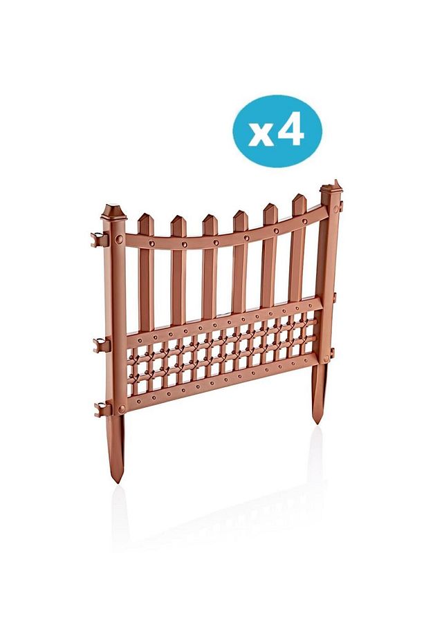 Sy-5998 Elite Plastik Dekoratif Bahçe Çiti 4'lü Set 60x55 Cm Kahverengi - 1
