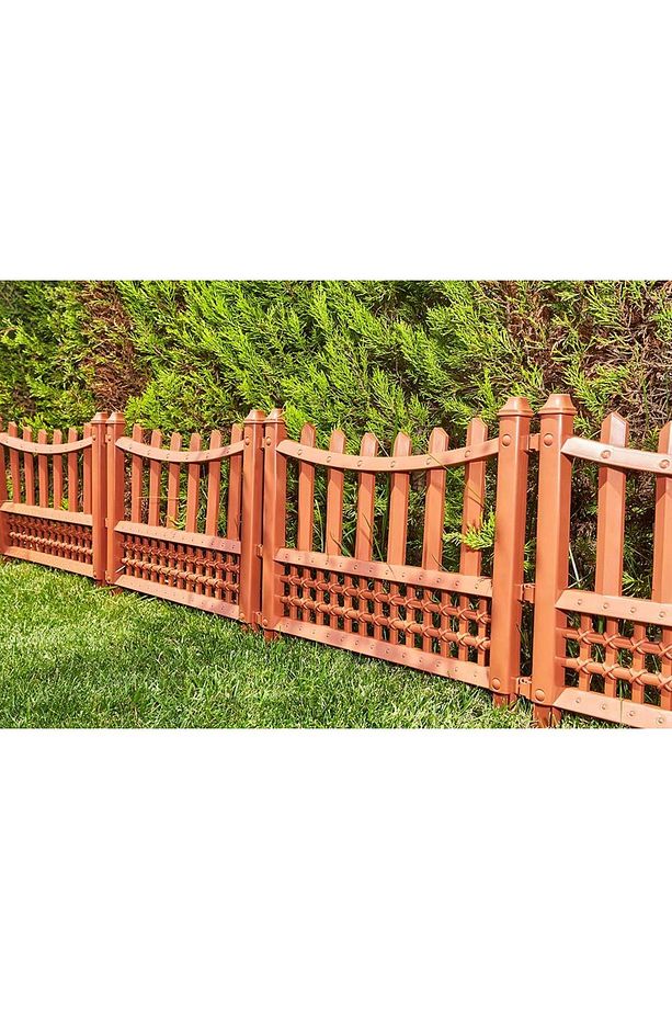 Sy-5998 Elite Plastik Dekoratif Bahçe Çiti 4'lü Set 60x55 Cm Kahverengi - 3