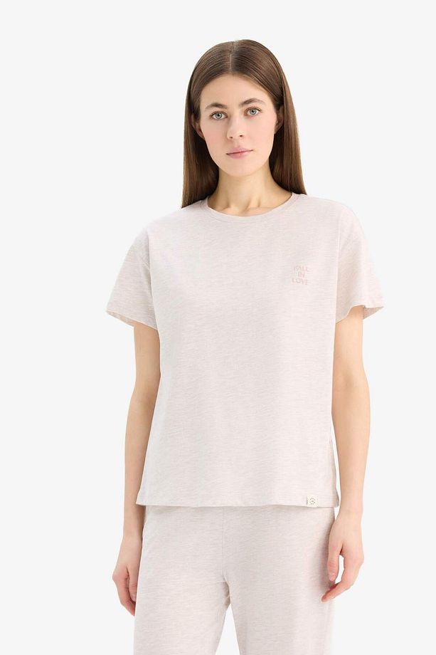 Fall in Love Pijama Takımı Regular Fit Bisiklet Yaka Kısa Kollu Üst Beli Lastikli Uzun Alt E5820AX25 - 4