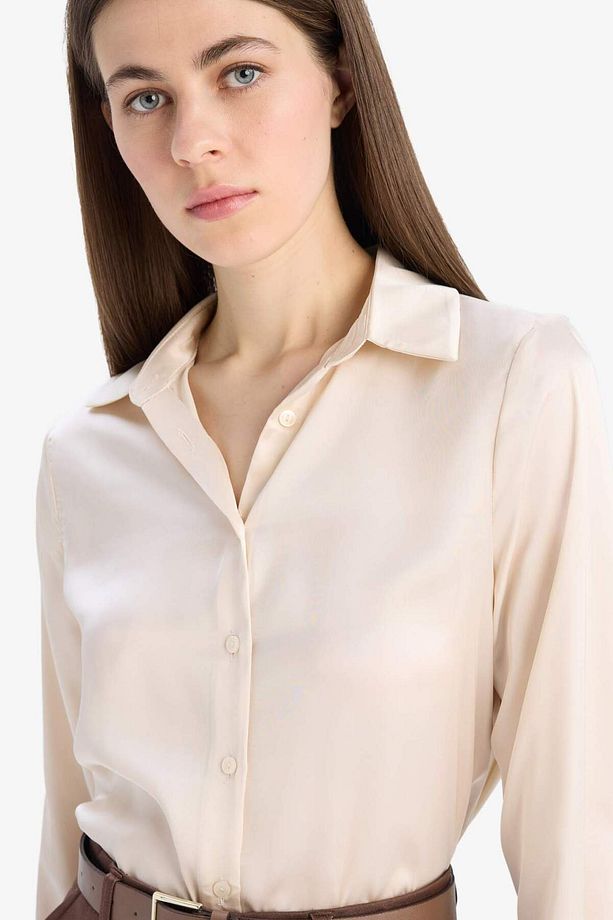 Regular Fit Basic Düz Saten Uzun Kollu Gömlek Z2989az25sp - 3