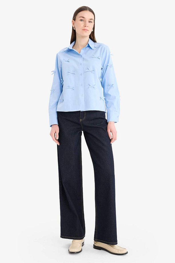 Regular Fit Desneli Poplin Uzun Kollu Gömlek Tunik F2724AX25SP - 2