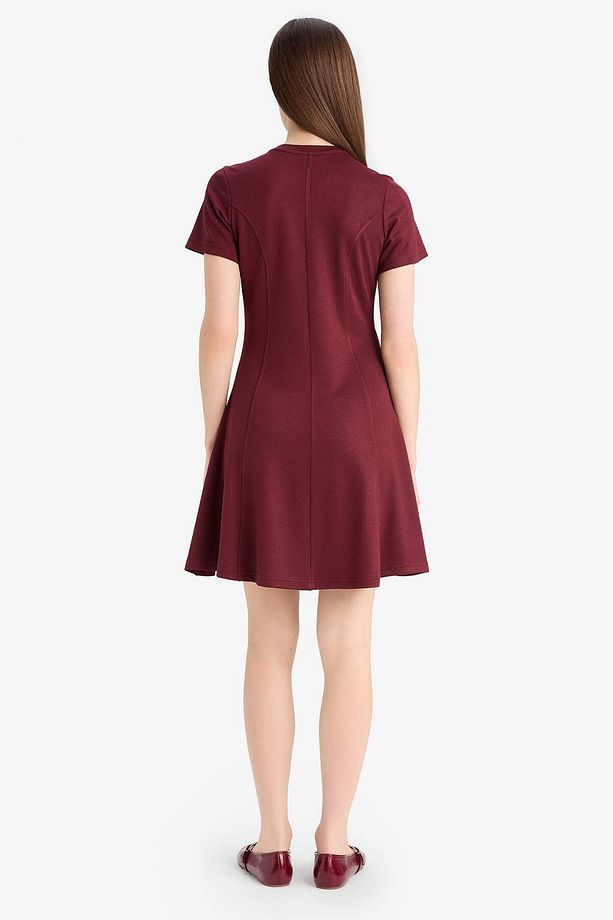 Bisiklet Yaka Basic Düz Kısa Kollu Mini Yazlık Elbise F3179ax25sm - 6