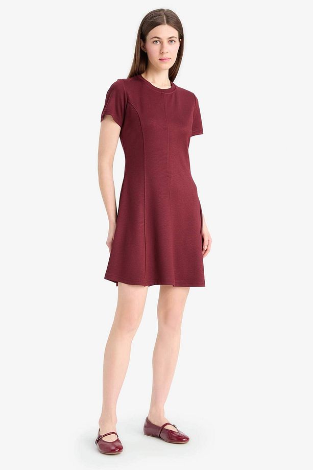 Bisiklet Yaka Basic Düz Kısa Kollu Mini Yazlık Elbise F3179ax25sm - 3