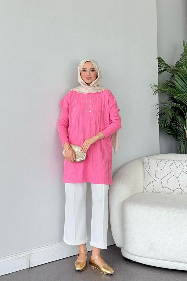 Zebra Desen Merserize Tunik Pembe - 2