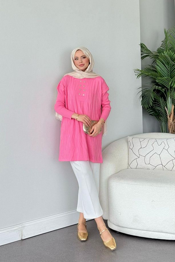 Zebra Desen Merserize Tunik Pembe - 4