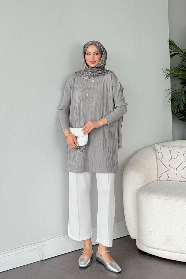 Zebra Desen Merserize Tunik Gri - 3