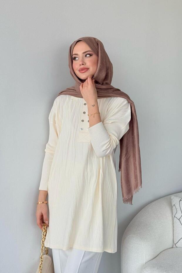 Zebra Pattern Mercerized Tunic Ecru - 3
