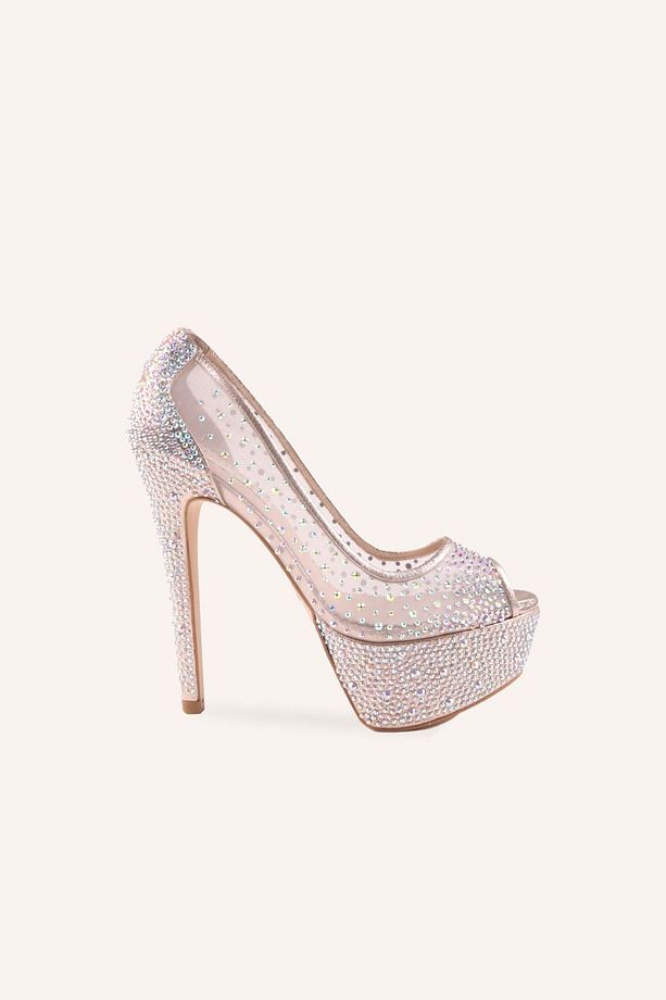 Ekru Cinderella Yüksek Platform Topuklu Ayakkabı - 1