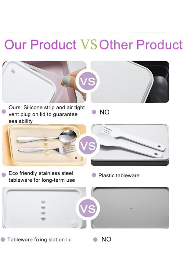 صندوق غداء، حاويات طعام على شكل طبقتين مع أدوات مائدة وملعقة وشوكة وقسم صندوق سلطة - 3
