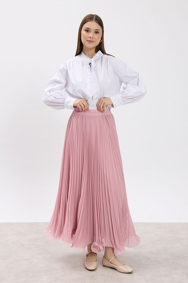 Pembe Misinalı Şifon Etek - 3
