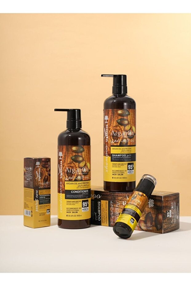 Argan Oil and Protein Set: Shampoo 900ml, Conditioner 900ml, and Argan Oil 100ml to prevent hair loss. - 1