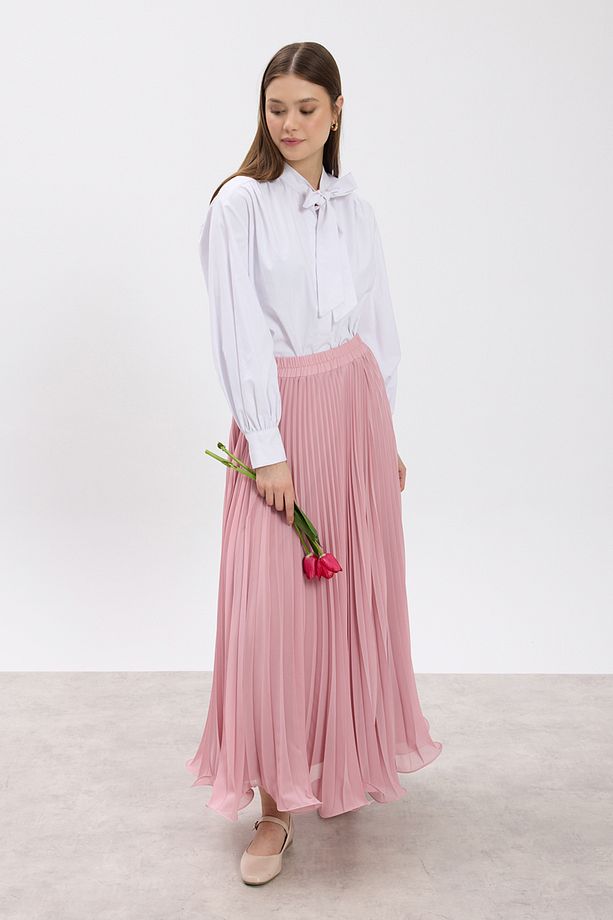 Pembe Misinalı Şifon Etek - 4