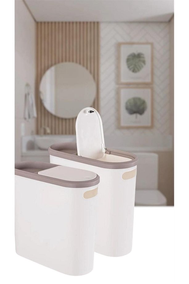 Kups Krem 10 Lt Click Çöp Kovası , Mutfak, Banyo, Tuvalet Çöp Kutusu Tuvalet Kağıdı Hazneli - 4