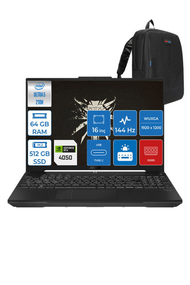Tuf F16 FX607VU Ultra 5 210H 64GB 512GB SSD 6GB/RTX4050W11HOME 16" Fhd+ 144Hz FXRL141H17 +ZETTACNT - 1