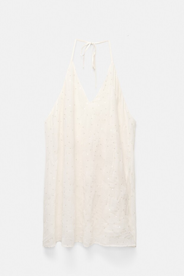 فستان قصير من التول المزين بالترتر - 4