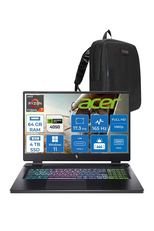 Nitro 17 Ryzen 7 7735HS 64GB 4tb SSD RTX4050 6gb 17.3" Fhd IPS 165HZ WIN11PRO NHQL1EY003P24+ZETTACNT - 1