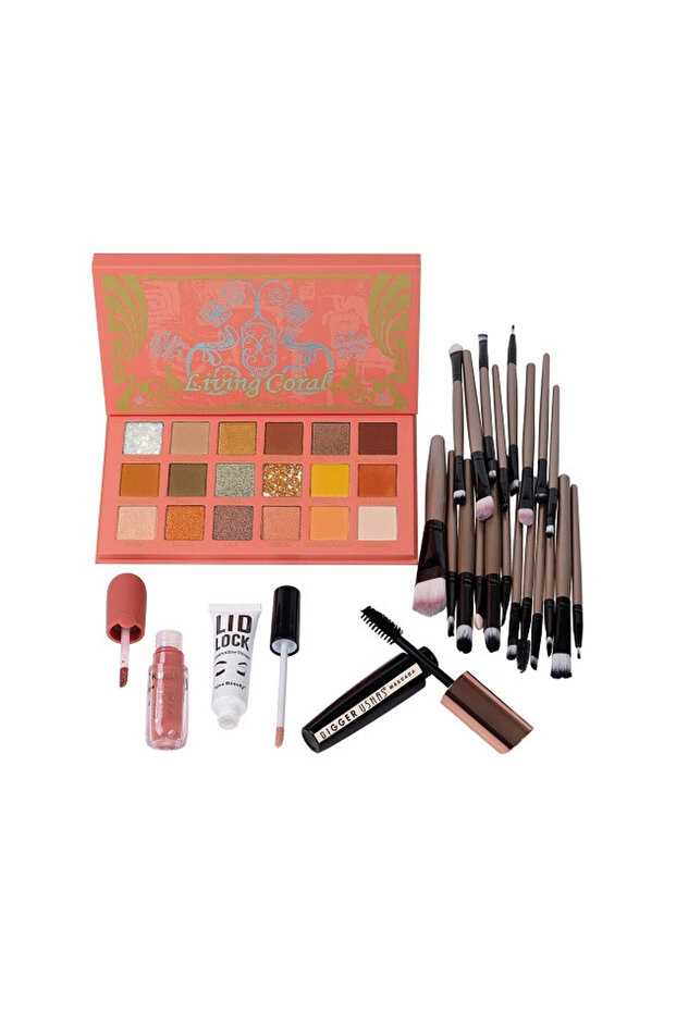 Makeup Set: Eyeshadow + Brush + Lipstick + Primer + Mascara Kit - 2