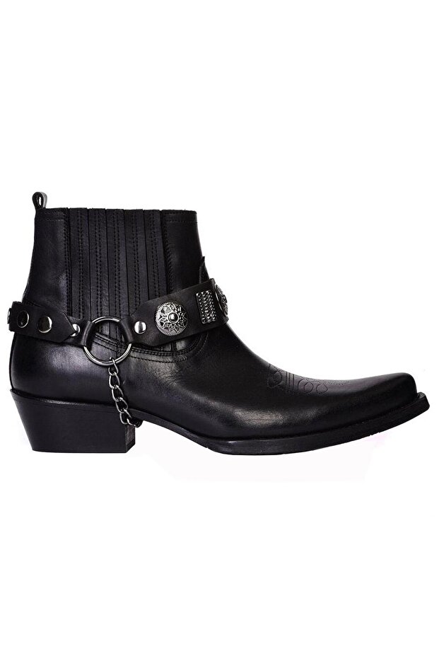 Black Western Large Size Cowboy Boots Leather