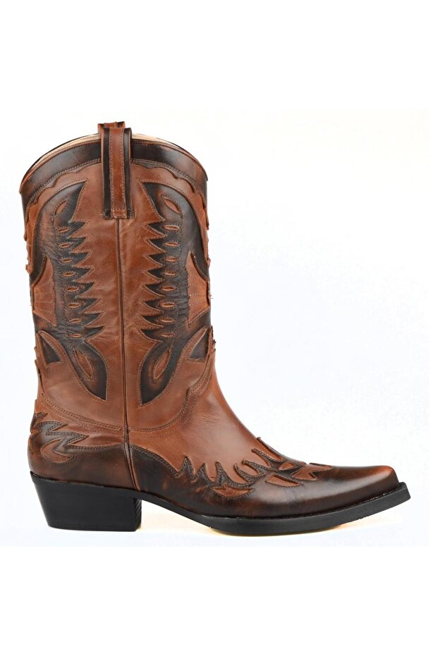 Brown Men's Cowboy Boots with Eagle Figure