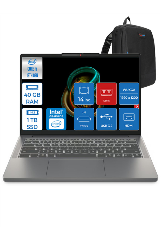 Ideapad Slim 3 I5 13420H 40GB Ddr5 512GB + 512GB SSD WIN11PRO 14" Wuxga IPS 3S15IRH10P10 +ZETTACNT - 1