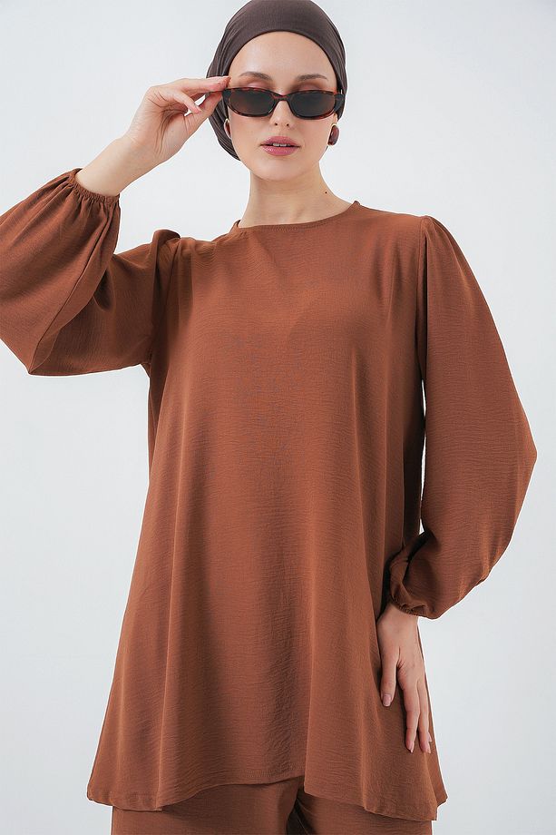 Kadın Ayrobin Tunik Pantolon Alt Üst Takım 6712 - Sütlü Kahve - 3