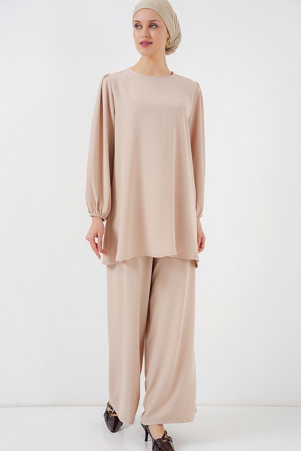 Kadın Ayrobin Tunik Pantolon Alt Üst Takım 6712 - Krem - 4