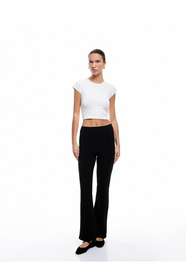 Slim Fit Ribbed Flared Trousers
