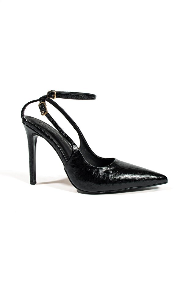 Iris Black Metallic Skin Women's Pointed Toe Heeled Shoes