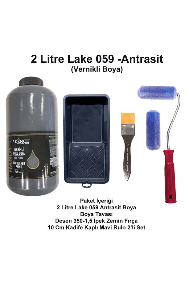 2 LİTRE HANDY LAKE 059-ANTRASİT(KENDİNDEN VERNİKLİ)KADİFE KAPLI RULO SET - 1