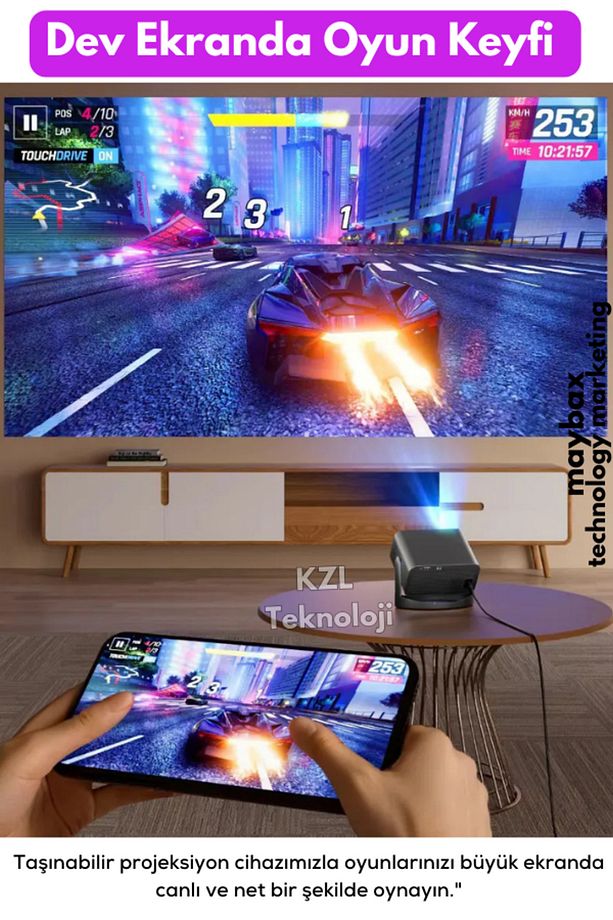 Taşınabilir Mini Android Projeksiyon Sinema Projeksiyon Cihazı 150inç Wifi Bluetooth Ekran Yansıtma - 8