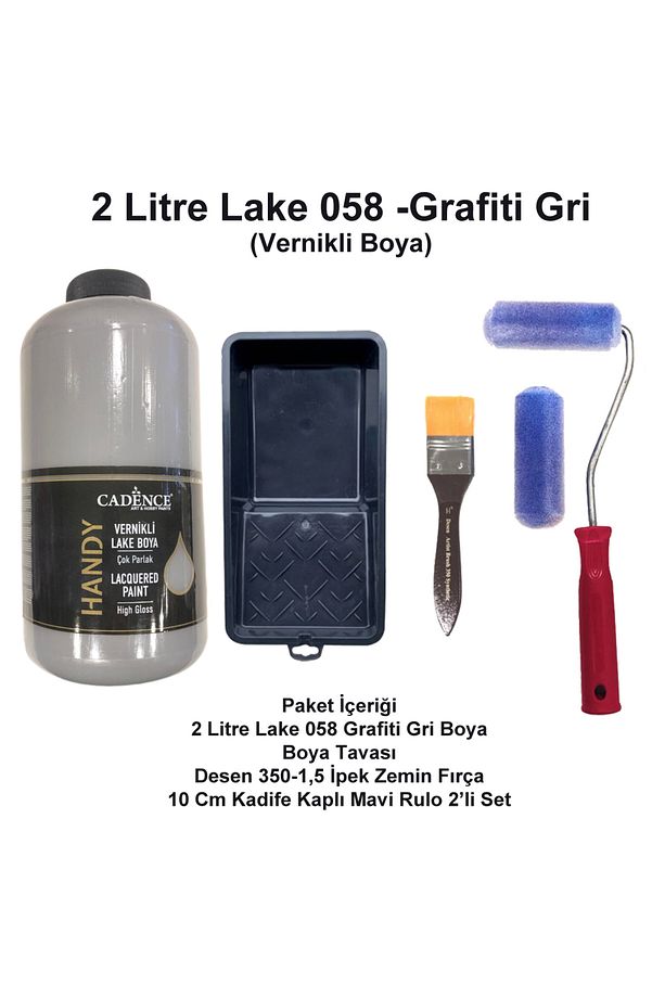 2 LİTRE HANDY LAKE 058-GRAFİTİ GRİ(KENDİNDEN VERNİKLİ)KADİFE KAPLI RULO SET - 1