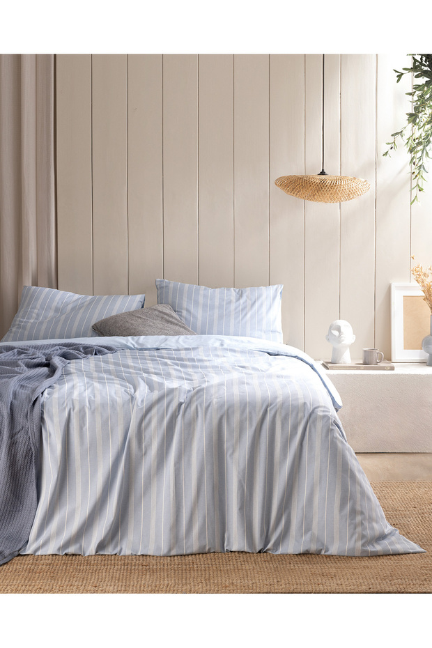 Amelia Tek Kişilik Pamuklu Armürlü Nevresim Takımı - Mavi - 1