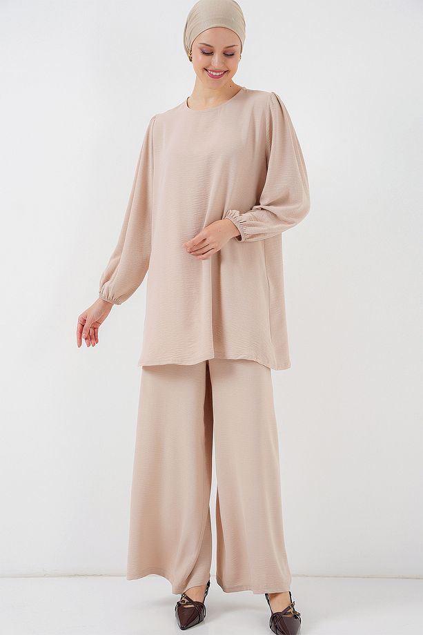 Kadın Ayrobin Tunik Pantolon Alt Üst Takım 6712 - Krem - 3