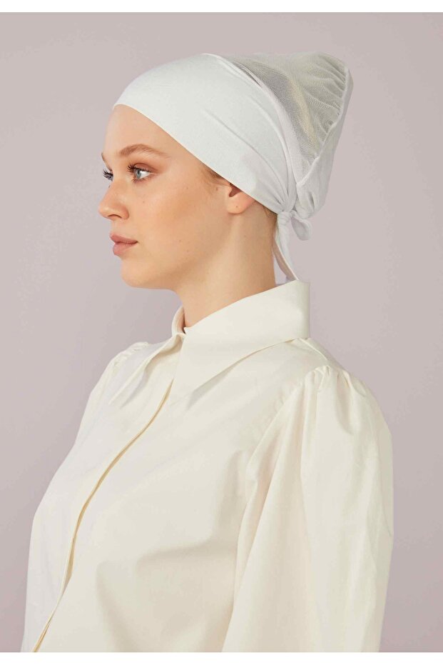 White Mesh Plain Bonnet - Cherry Design - 2