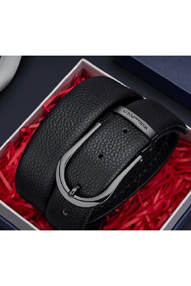 Stylish Italian Belt with Genuine Leather Black Metal Buckle