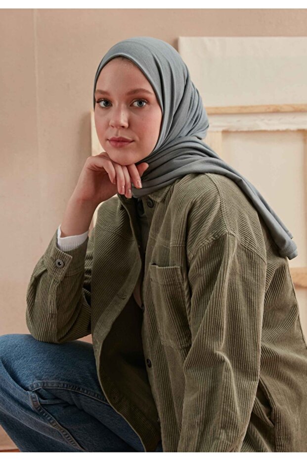 شال ممشط أزرق / رمادي - 1