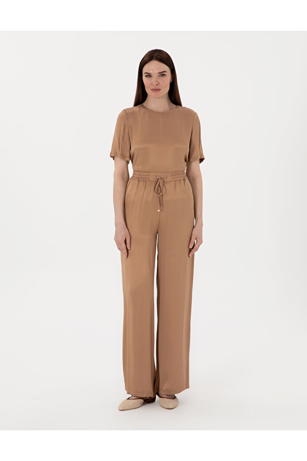 Brown Satin Loose Fit Trousers 50301237-Vr029