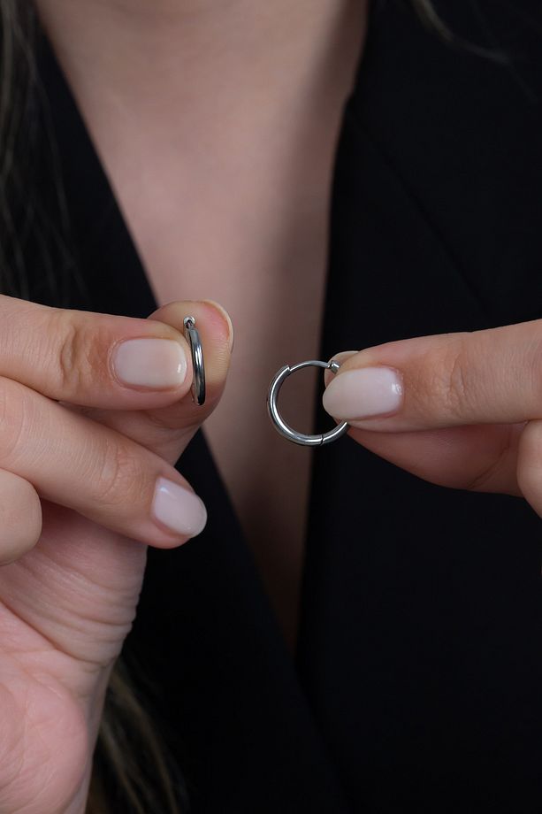 İnce Halka Unisex Erkek Kadın Paslanmaz Çelik Küpe Çifti 2 Adet mse5 - 6