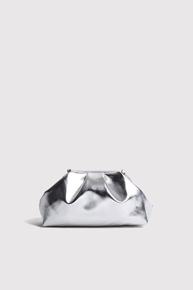 Silver Women's Metallic Leather Clutch Evening Dress Bag