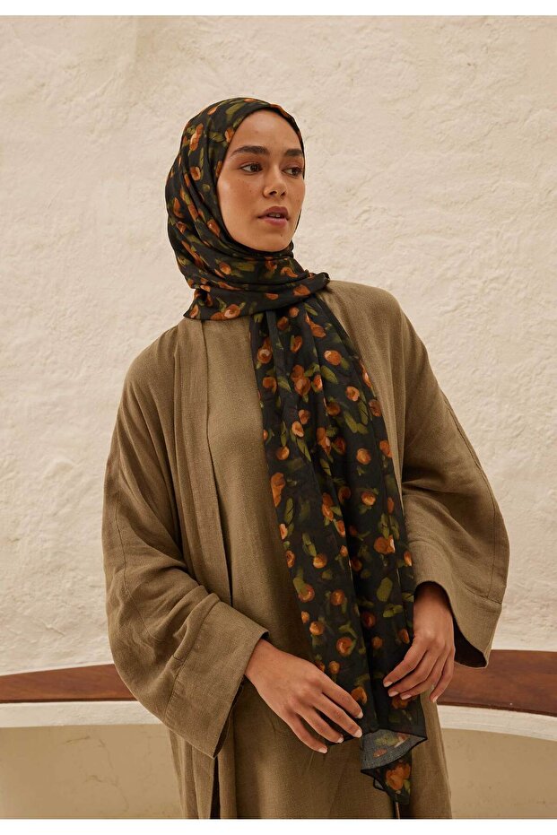 شال رامي بنقشة الكرز باللون البني - 3