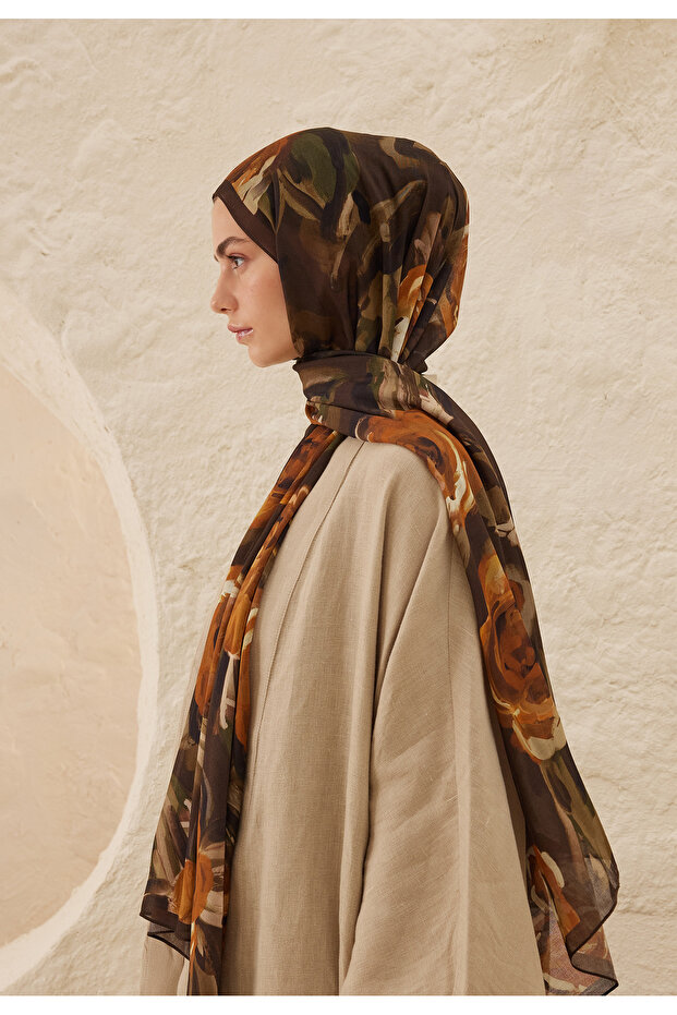 لون القهوة الصيف روز منقوشة رم شال - 4