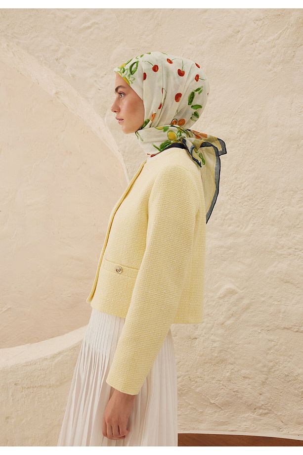 Lime Garden Desen Pamuk Vual Eşarp Yeşil - 3