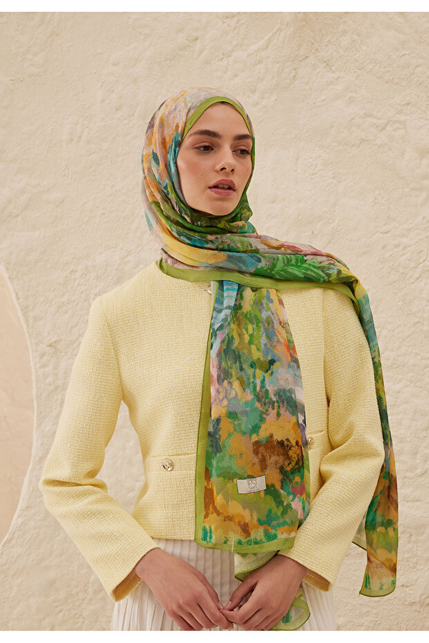 Green Esther Patterned Ram Shawl - 4