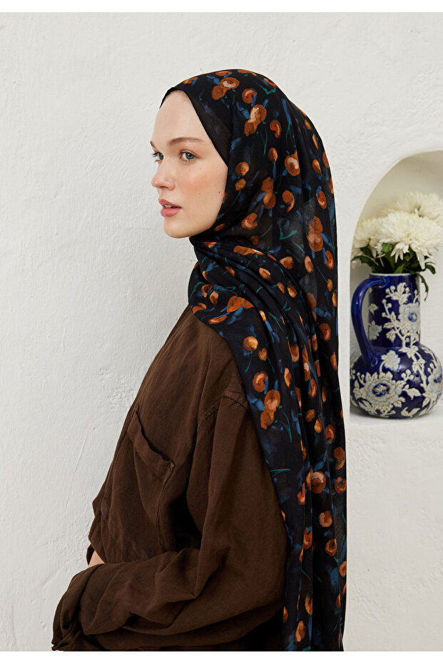 شال رامي منقوش باللون الأزرق الداكن - 7